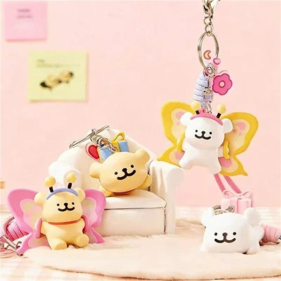 Line Dog Butterfly Keychain - White Version