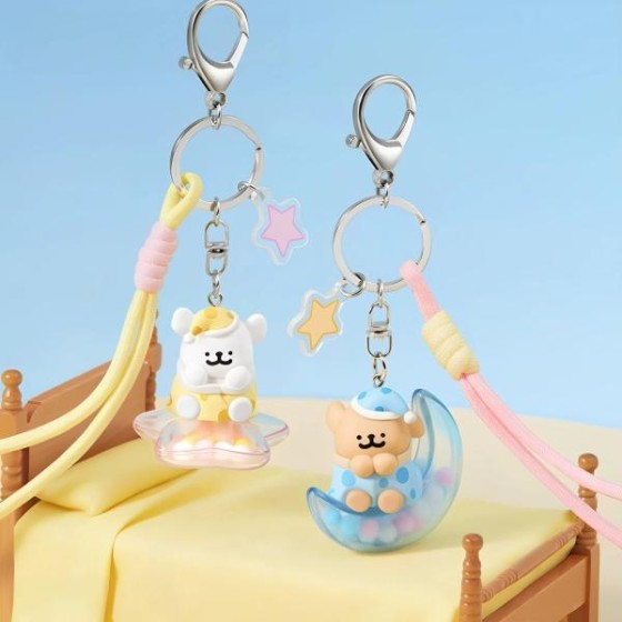 Line Dog Pajama Keychain - White Version